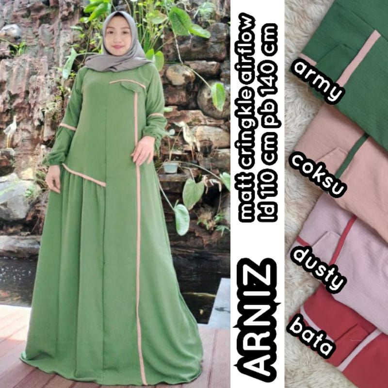 [Fashion Muslim] Gamis MADINA ISYANA ARNIZ dress crinkle kombinasi putih dan renda umpak kekinian gamis kringkel terbaru