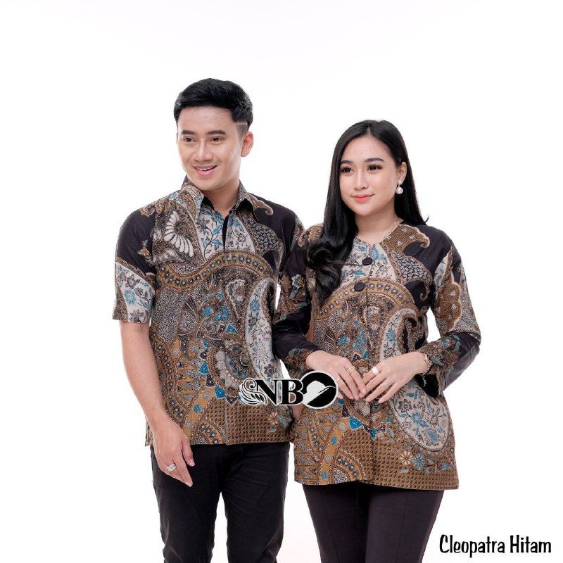 Couple Batik Motif Cleopatra Hitam Blouse Batik Atasan Wanita Jumbo Hem Batik Moderen