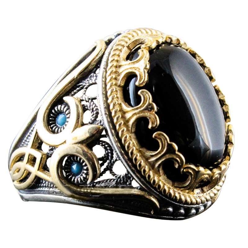 Open Adjustable Ring Vintage Handmade Signet Ring Pria Dan Wanita Cincin Ukir Zirkon Hitam