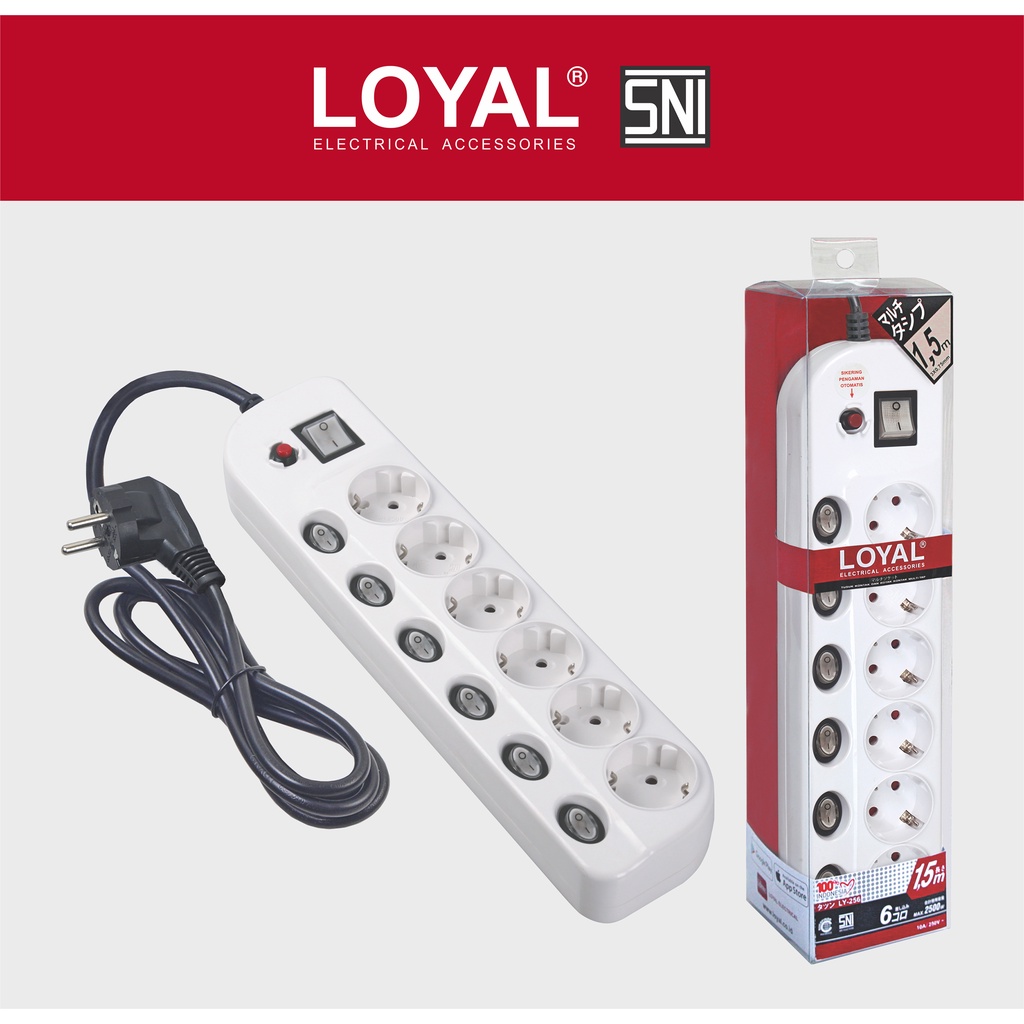 Stop kontak loyal 6 lobang 1.5 meter switch