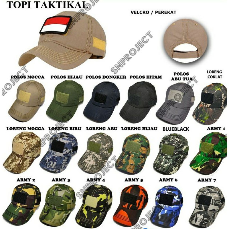 TOPI TACTICAL ORIGINAL PRIA VELCRO KOMANDO TNI LORENG MILITER ABRI MURAH official