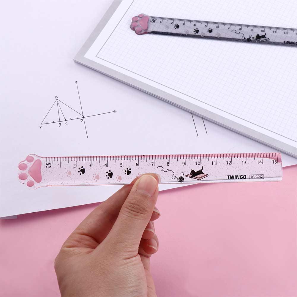 Penggaris Lurus Agustina Kawaii Lucu 15cm Plastik Hadiah Anak Lukisan Cats Claw Ruler