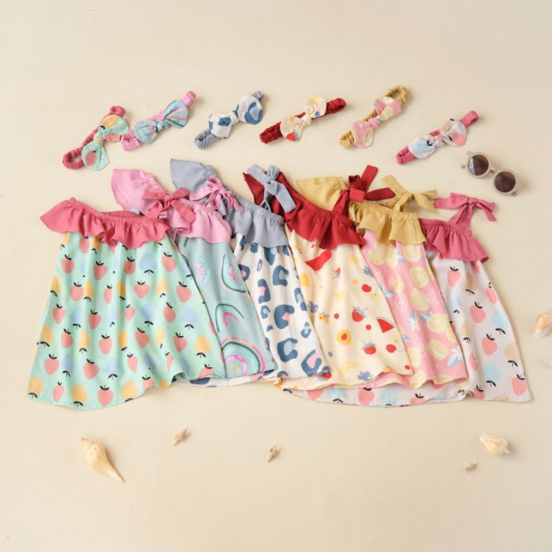 dress bayi  shafanina bahan rayon bonus headband 0-12 bulan