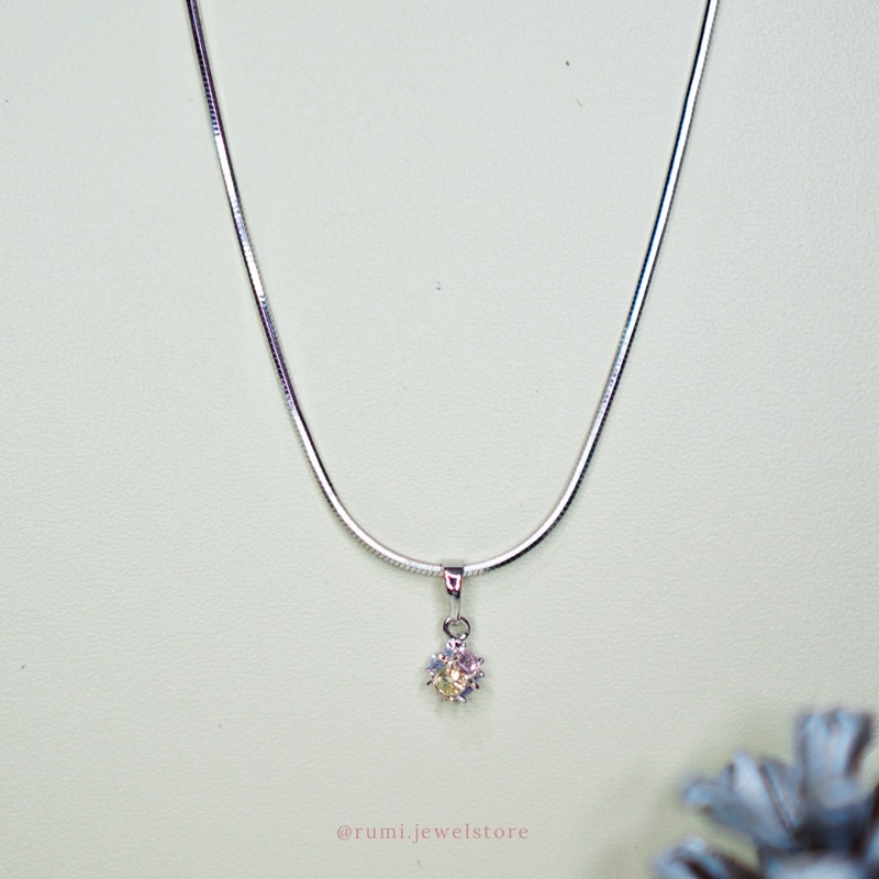 Rumi's Yuna Necklace - Kalung Korea Emas Putih Liontin Kecil Batu Permata Zircon  (Anti Karat)