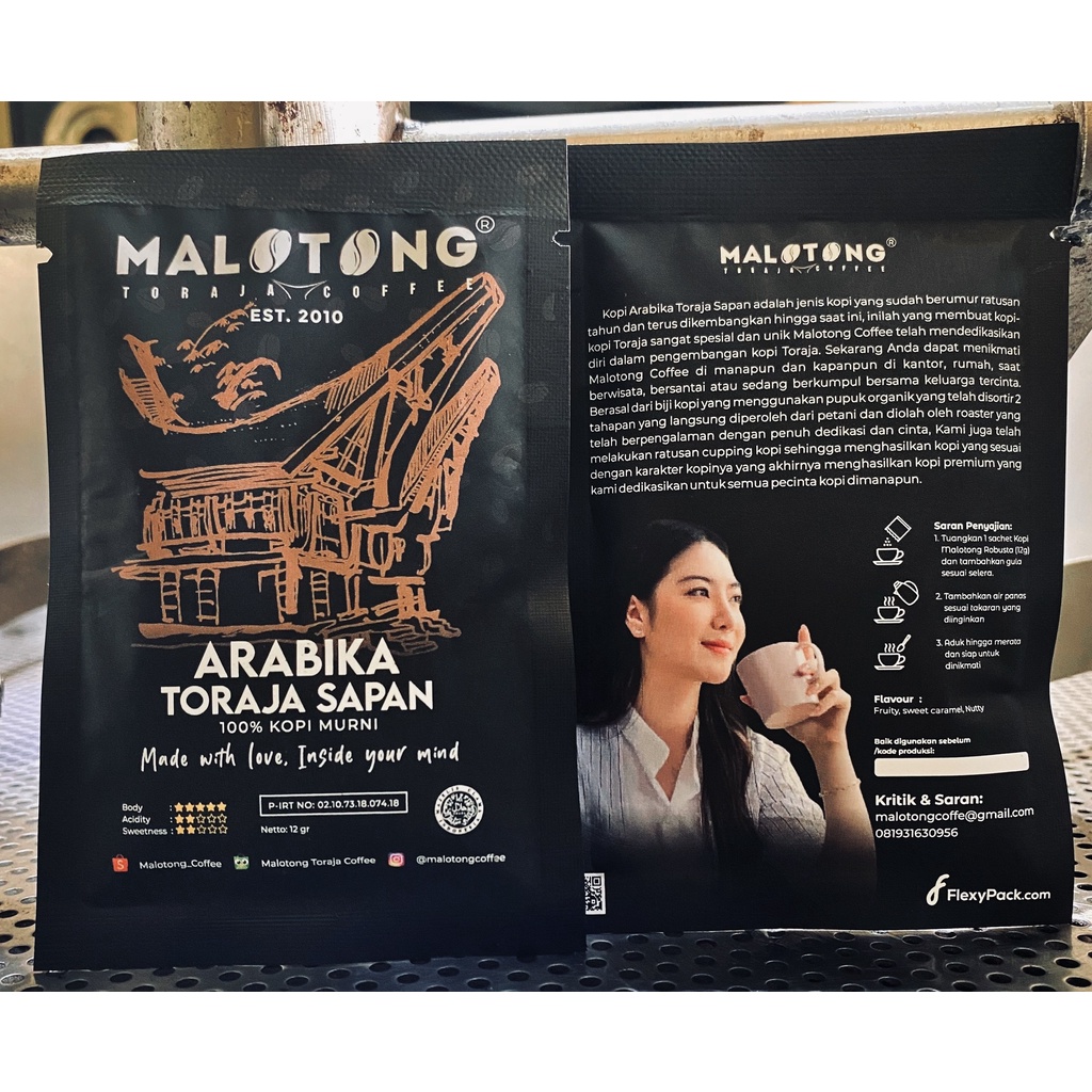 

Malotong Kopi Arabika Toraja Sapan Premium Sachet / 10 Saset /Kopi Saset / 100 % Persen Kopi Murni