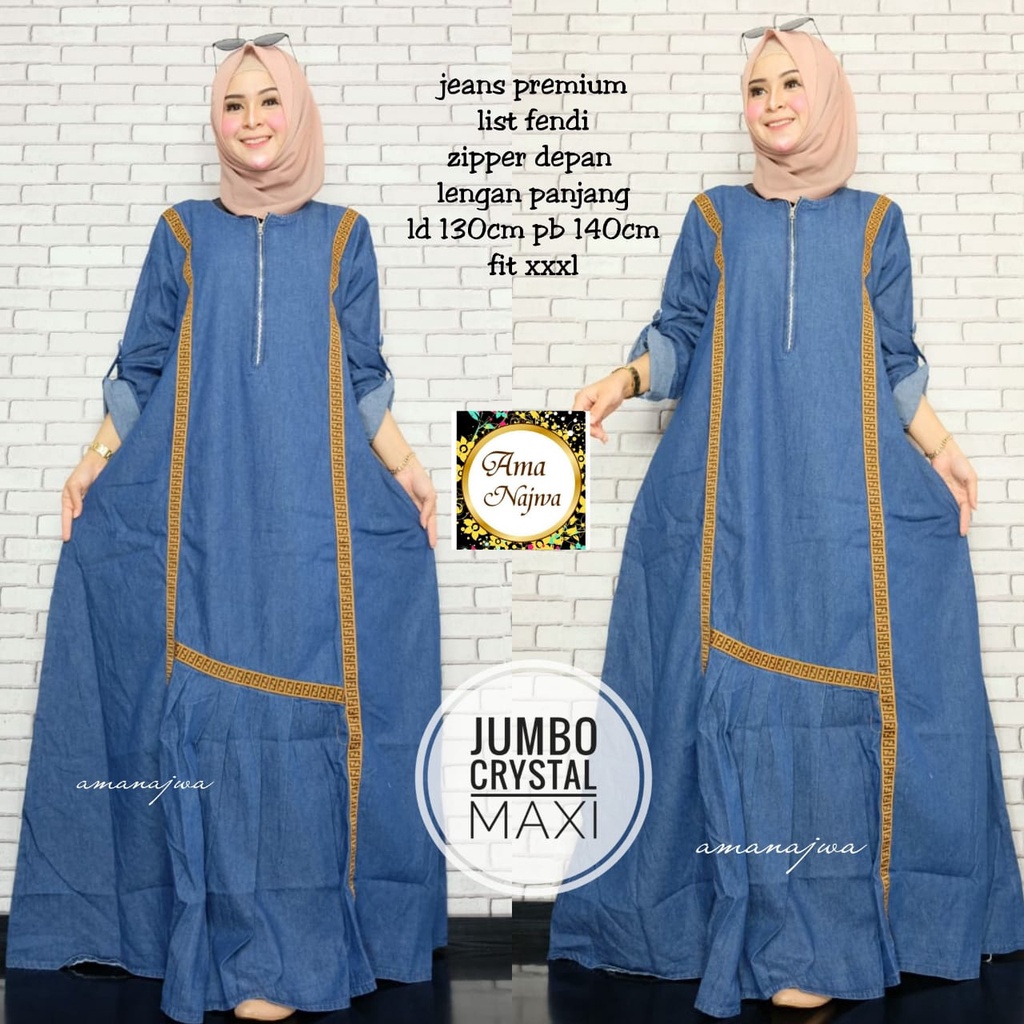 crystal jumbo maxy maxi dress dres baju pakaian jeans jins jean gamis polos big size jumbo ld 130 xx