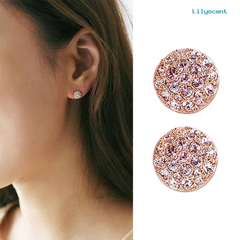 [LS] Fashion Wanita Elegan Lingkaran Kristal Berlian Imitasi Ear Studs Earrings Jewelry