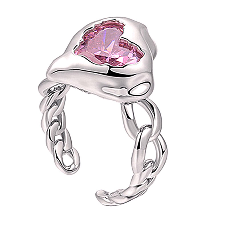 Trendy925 Perhiasan Perak Cincin Bentuk Oval Pink Zirkon Batu Permata Jari Rings Untuk Wanita Gadis Pernikahan Pertunangan Pesta Aksesoris