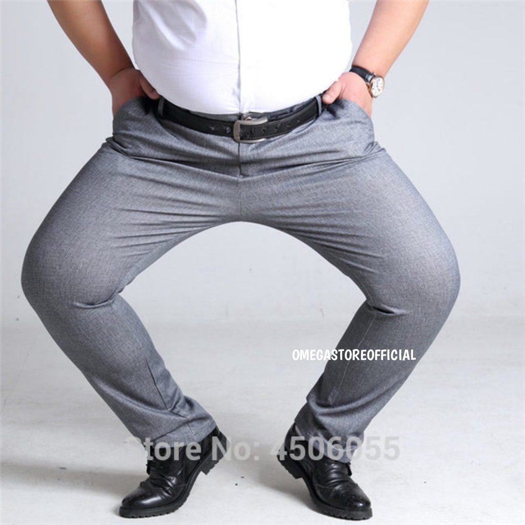 OMEGA - Celana Bahan Dasar Formal Pria Slim Fit Jumbo - Abu muda