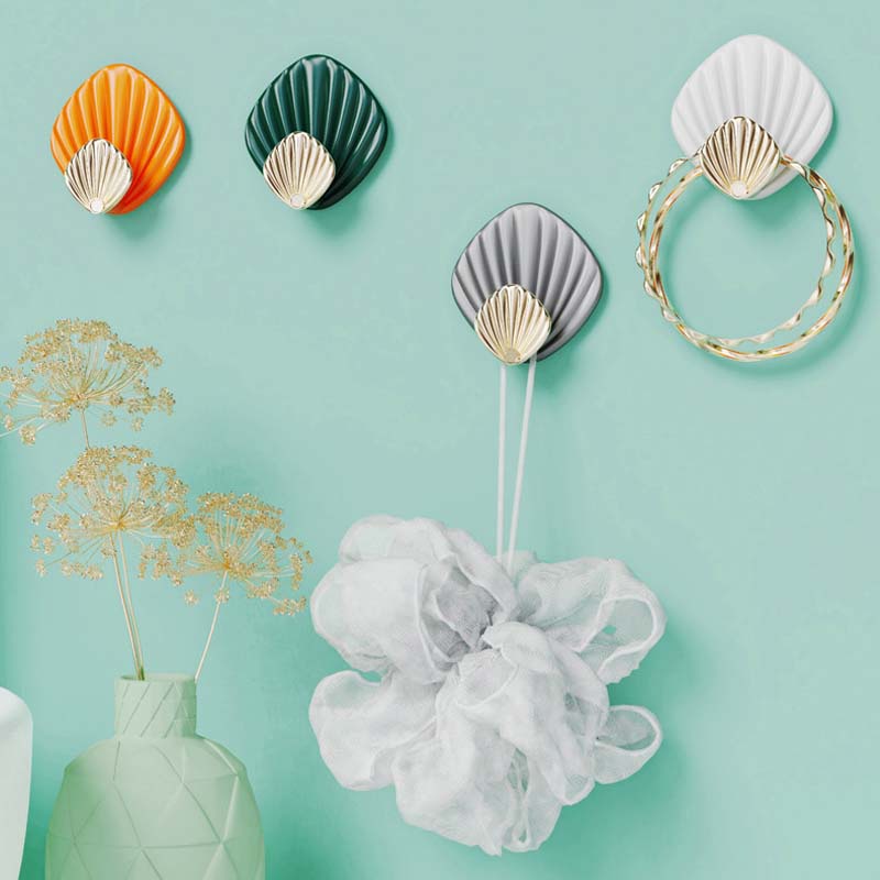 4pcs Kreatif Bentuk Kerang Gantungan Dinding Kait Rumah Dekoratif Rak Mantel Serbaguna Seamless Sticky Hook Untuk Kamar Mandi Dapur Bebas Pukulan Self Adhesive Hook