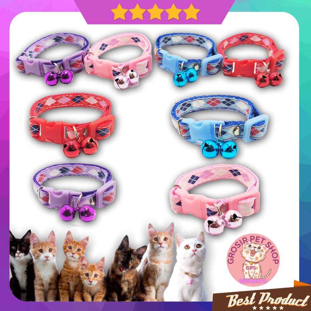 Kalung kucing anjing kelinci premium motif wajik liontin isi 2 12 mm ecer grosir aksesoris hewan peliharaan
