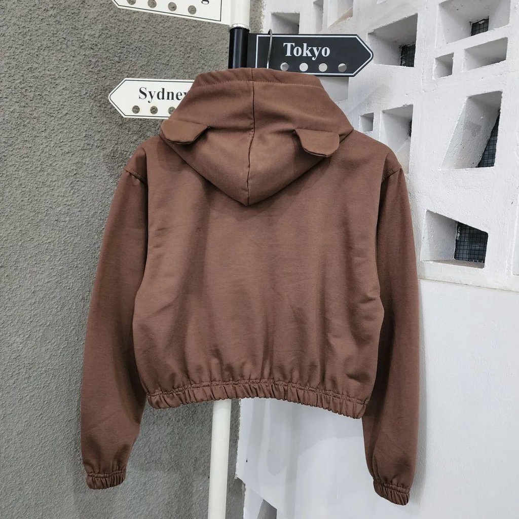 Hoodie sweater wanita CUTE EAR CROP jaket kuping beruang