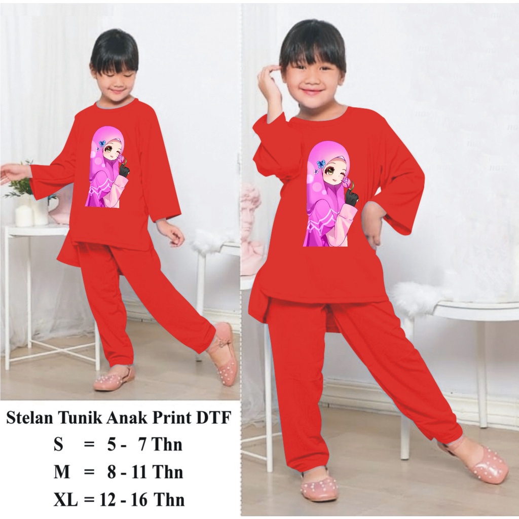 Hzl_outfit Setelan Tunik Hijab Flower Anak Perempuan/ Tunik Anak Setelan Celana Panjang