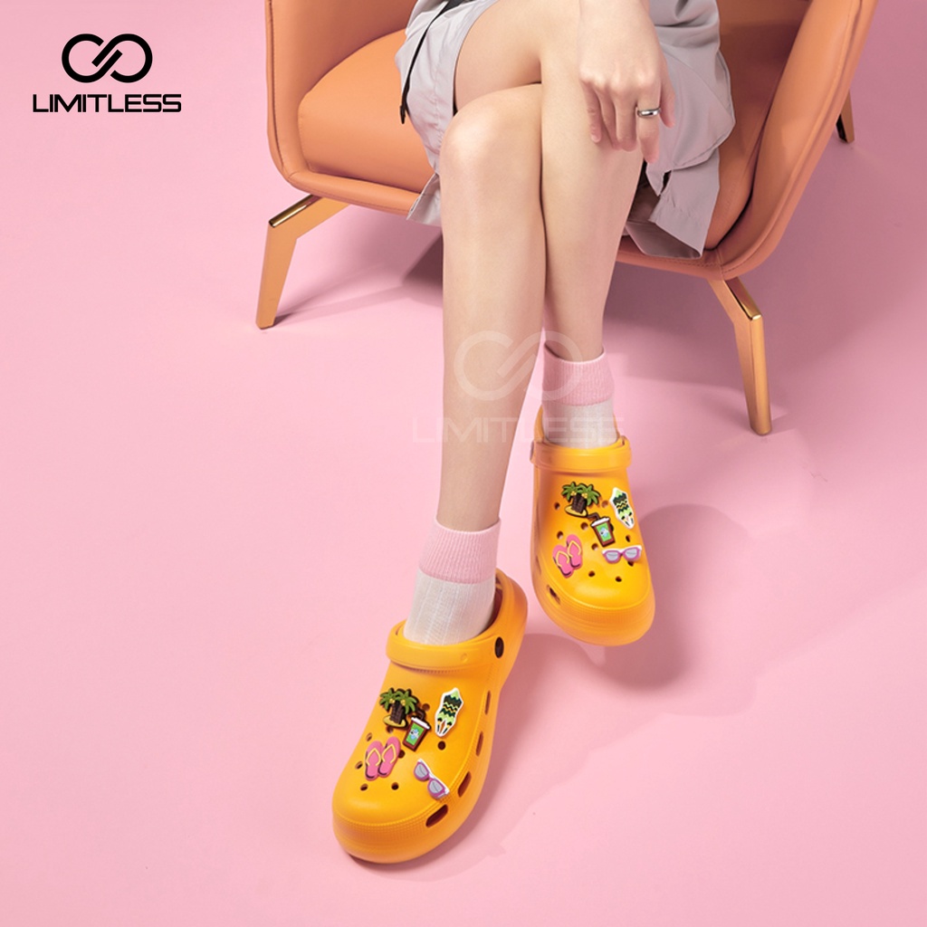 Limitless - Sandal Wanita Selop Jibbitz Eva Rubber Sandal Fuji Wanita Wedges Platform Slop Viral Tebal Korean Style Sendal Bakpao Cewek Slip On Wedges