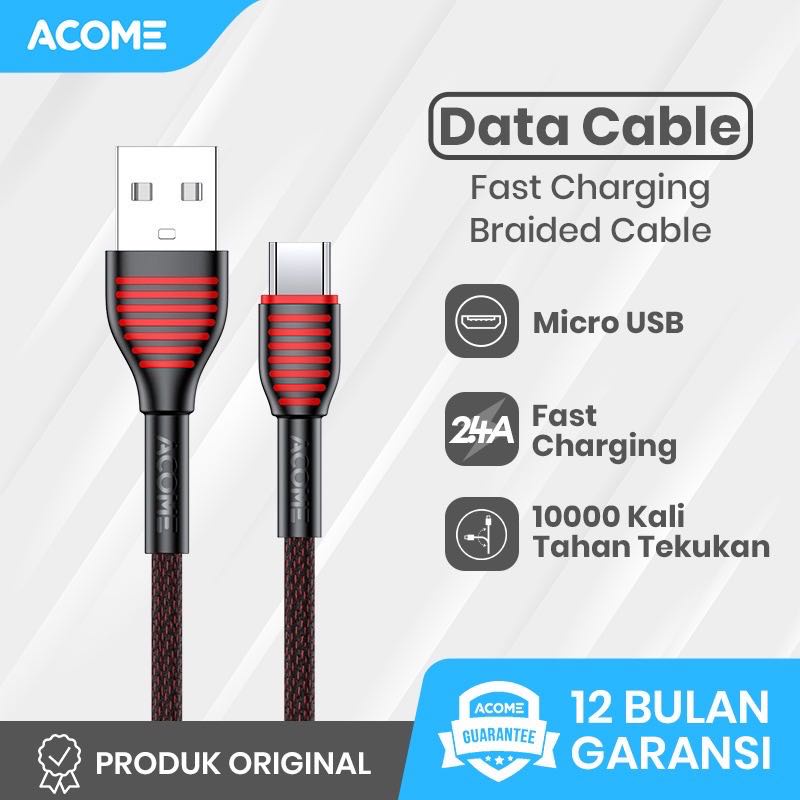 Kabel Data MICRO USB ACOME ASM010 Fast Charging 2.4A Garansi Resmi 1 Tahun