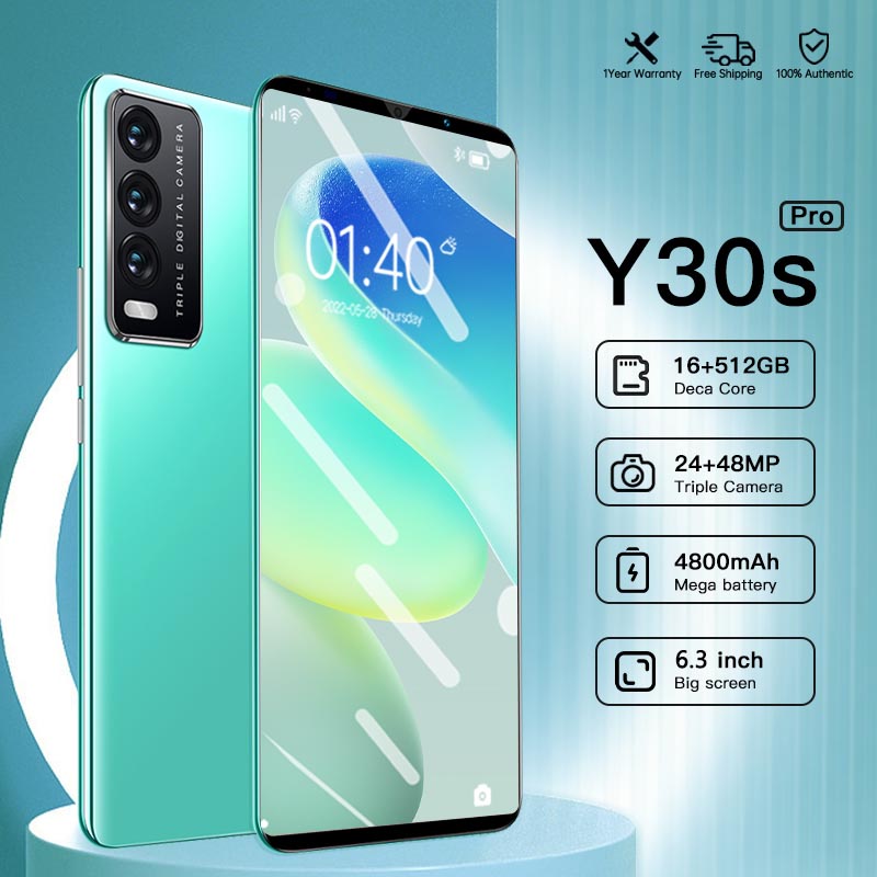 【Bisa COD】Android phone Y30s Handphone Asli 6.3Inci 12GB RAM+512GB ROM HD Kamera Dual SIM Dual 5G Wi