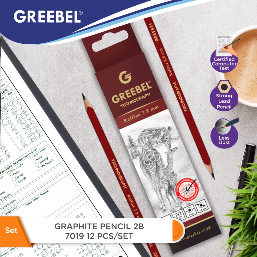 

PRODUK- GREEBEL PENSIL KAYU LULUS UJI KOMPUTER /GRAFIT GRAPHITE 7019 PENCIL 2B 12 PCS/SET / TIDAK