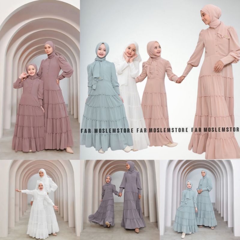 ANGELINA DRESS MOM &amp; KIDS CERUTY PREMIUM/GAMIS COUPLE IBU ANAK BUSUI FREINDLY/SHAFIRA COUPLE DRESS KIDS CERUTY BABYDOLL KEKINIAN/FAR MOSLEMSTORE