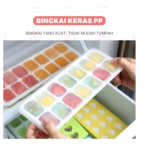 Cetakan Tempat Es Batu 14 Kotak Ice Cube Tray Silicone Cetakan Es Plastik Cetakan Es Batu Balok Coklat Jelly Warna Warni Dengan Tutup