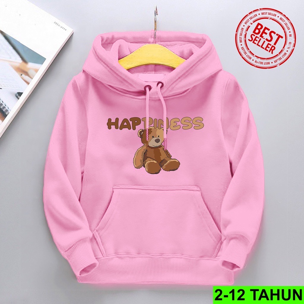 HAPPINES BEAR  Jumper Hoodie Anak II Jaket Hoodie Anak Viral Bahan Fleece Size M - XL ( Laki Laki &amp; Peremepuan )