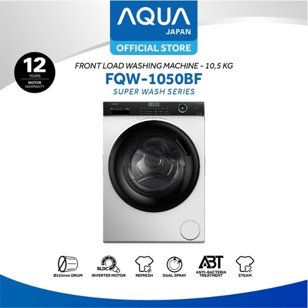 AQUA Mesin Cuci Front Loading 10.5Kg FQW-1050BF Inverter Motor 1050BF