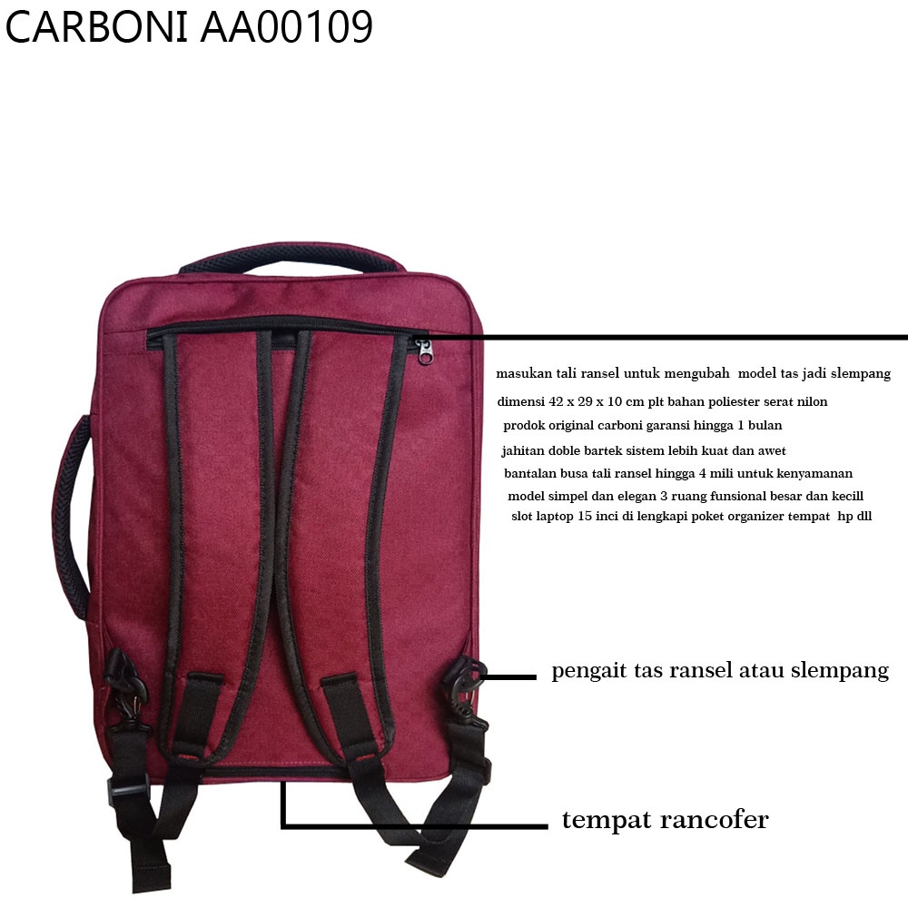 3 in One Carboni Tas Ransel 3 dimensi AA OO1O9  RED Tas Sekolah Tas Universal  Bisa Slempang Ransel dan Tenteng MAPHVS  Urban Style  Pria wanita Original + FRE Raincofer