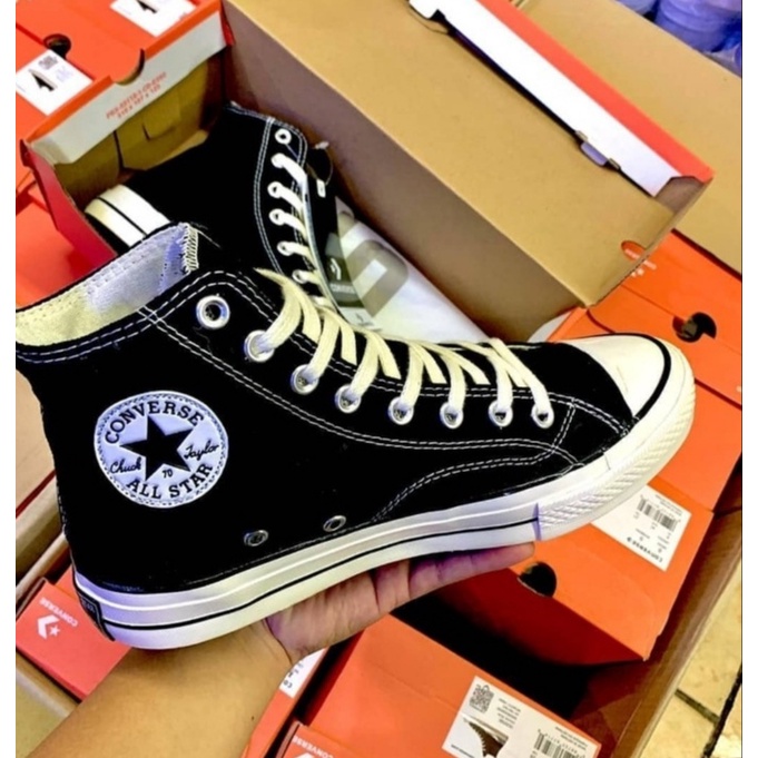 sepatu north star hitam putih tinggi pria wanita premium bnib 70s / sepatu hitam sekolah tinggi prem