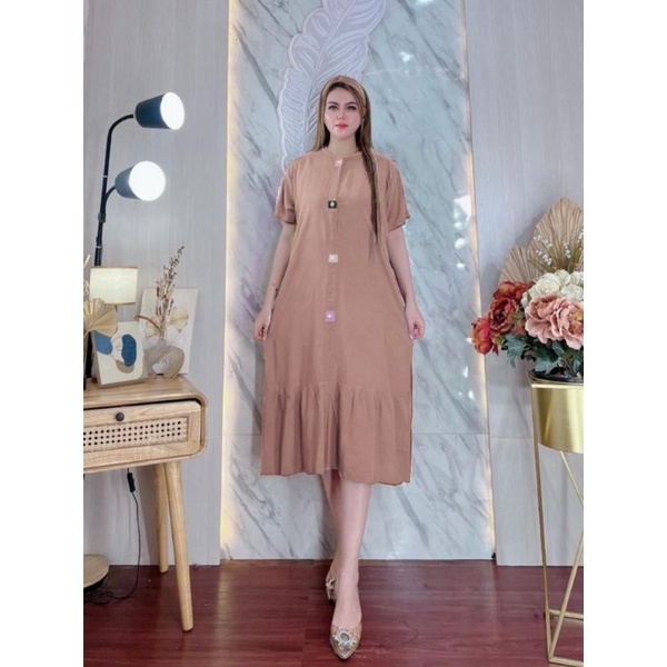 Dress Home Dress Rayon Polos Casual Daster Jumbo LD 120 Busui Friendly Kekinian