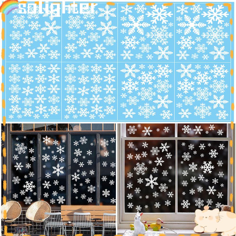 Solighter 8Pcs/set Stiker Dinding Natal Xmas Tahun Baru Snowflake Window Sticker