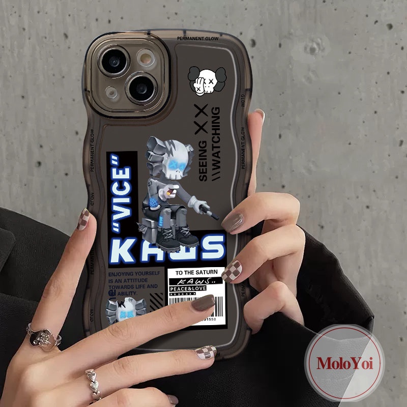 IPHONE Casing Beruang Lucu Kaws Lucu Gloomy Kompatibel Untuk Iphone11Xr 13 12 14 Pro Max 6 6S 7 8 Plus 11Pro Max X XS Max SE 2020 Wavy Edge Black Soft TPU Back Cover