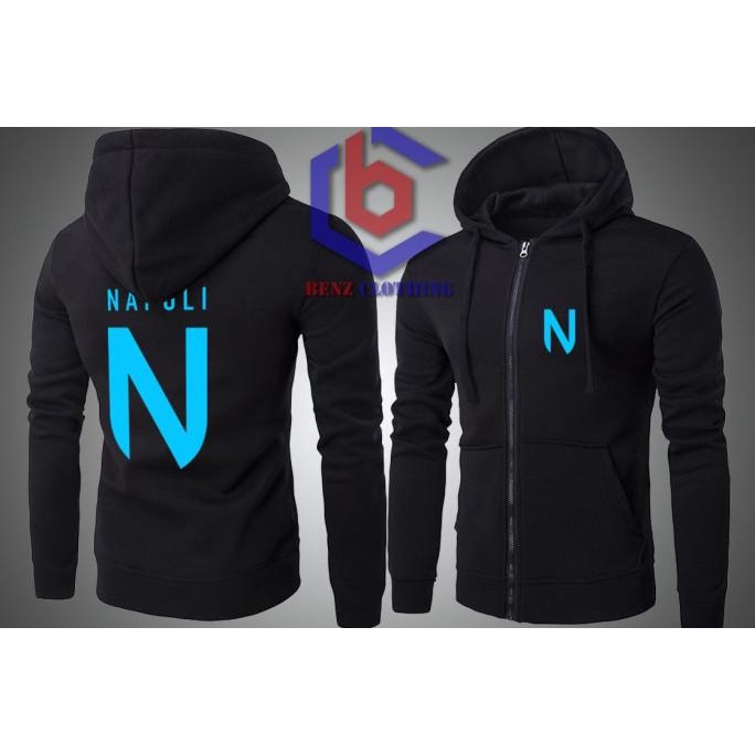 Jaket Hoodie Sweater Napoli Outerwear Pria Wanita Zipper Resleting Depan Polos Sablon Polyflek Korea