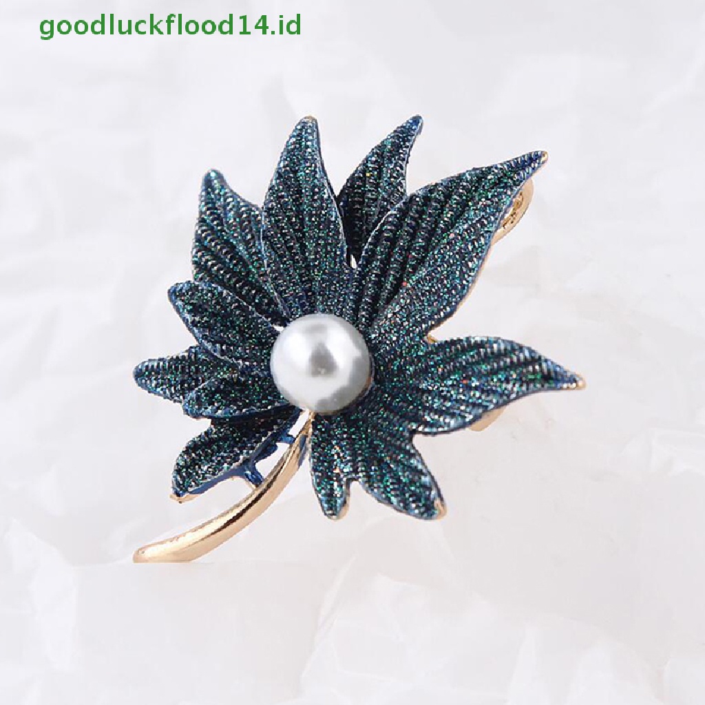 [GOOGFOUR] Mode Double-layer Maple Leaves Bros Mutiara Syal Topi Pin Pernyataan Perhiasan [TOP]