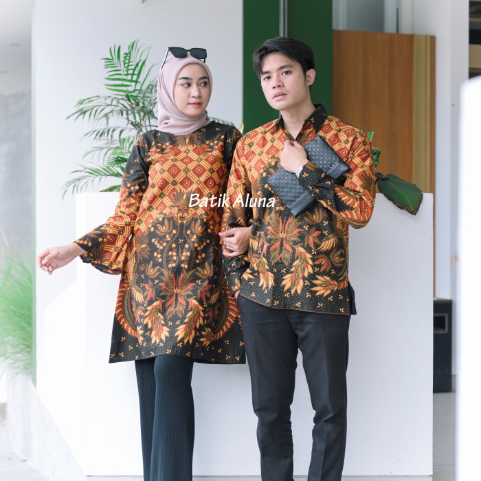 Baju Batik Couple Pasangan Terbaru Premium Modern Original Lapis Furing - Lapis Trikot Batik Kerja Kantor Kondangan Size S M L XL XXL XXXL 095