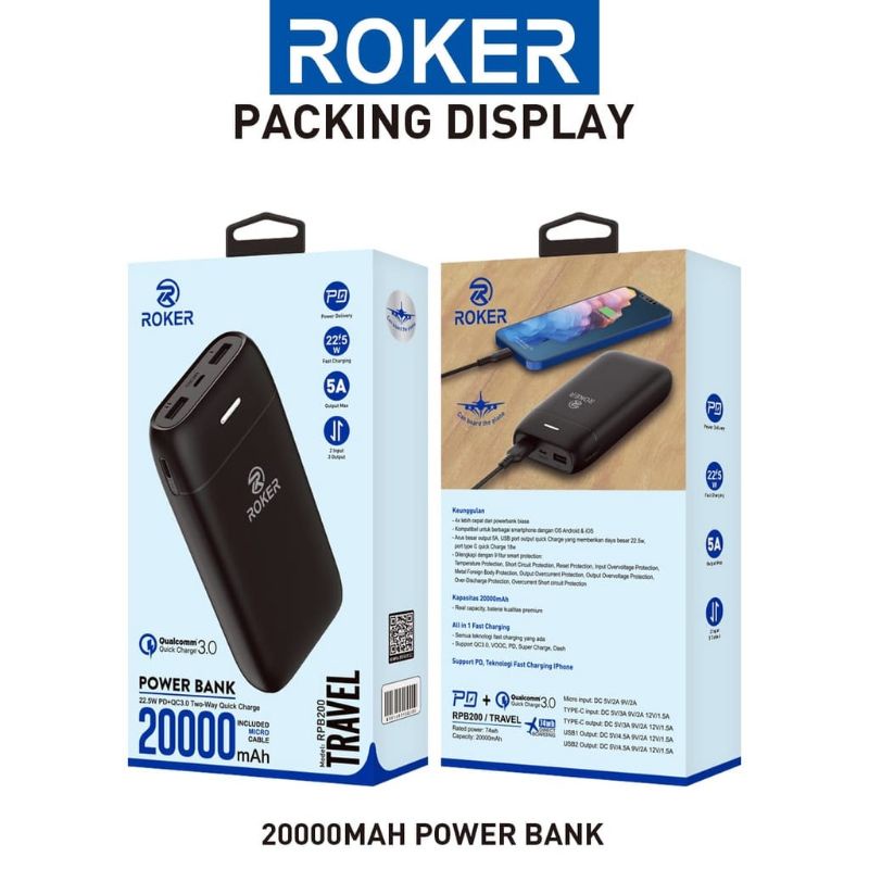 PowerBank ROKER TRAVEL 20000MAH QC 3.0 + PD