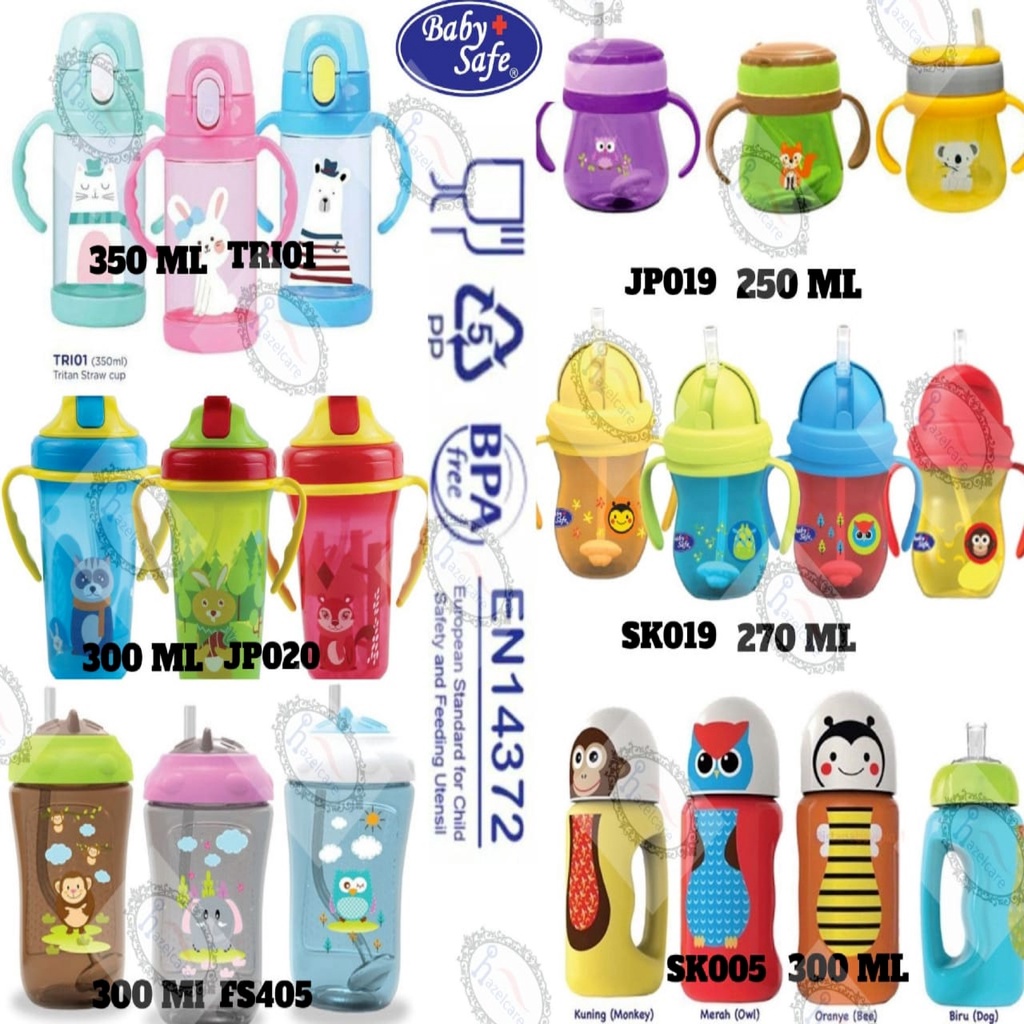 HAZELCARE  BabySafe Baby Safe Training Cup Weighted Straw JP019 / FS405 / SK019 / Botol Minum Sedotan Bayi Anak 250ml 270ml 300ml - Cangkir Minum