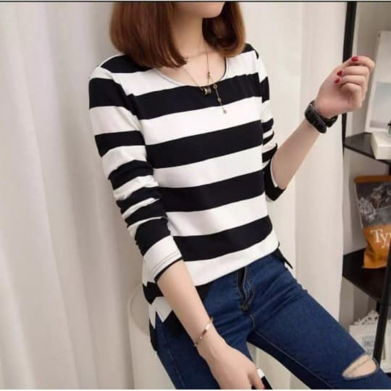 MALVARO-Kaos Wanita Alice / Baju Salur Wanita / Salur Lengan Panjang