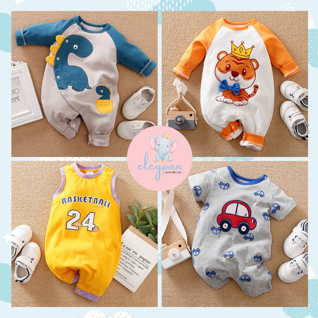 Baby Jumper Import Quality Premium / Romper Bayi / Jumper Bayi Motif Dino Basket Karakter Mobil / Newborn Suit / Pakaian Bayi Lucu Imut