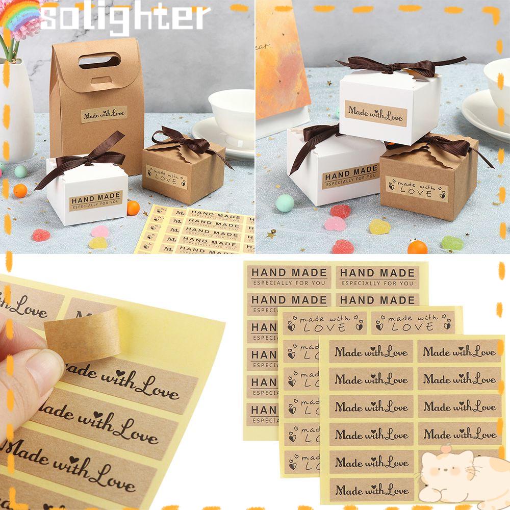 Solighter 120PCS Dibuat Dengan Perekat Cinta Souvenir Pernikahan Hadiah Hari Valentine Stiker Kraft