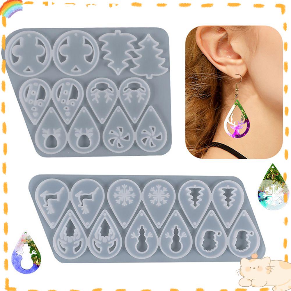 Solighter Anting Cetakan Silikon Casting Liontin Elk Snowflake Snowman Ear Studs