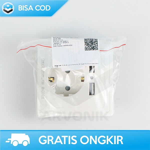 STOP KONTAK DINDING WITH 2 USB PORT TAFFWARE EU PLUG HIGH PROTECTION