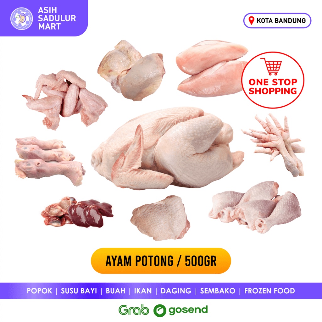 Daging Ayam Fresh 500gr Dada Paha Sayap Fillet Ceker Kepala Kulit Bandung | Asih Sadulur Mart