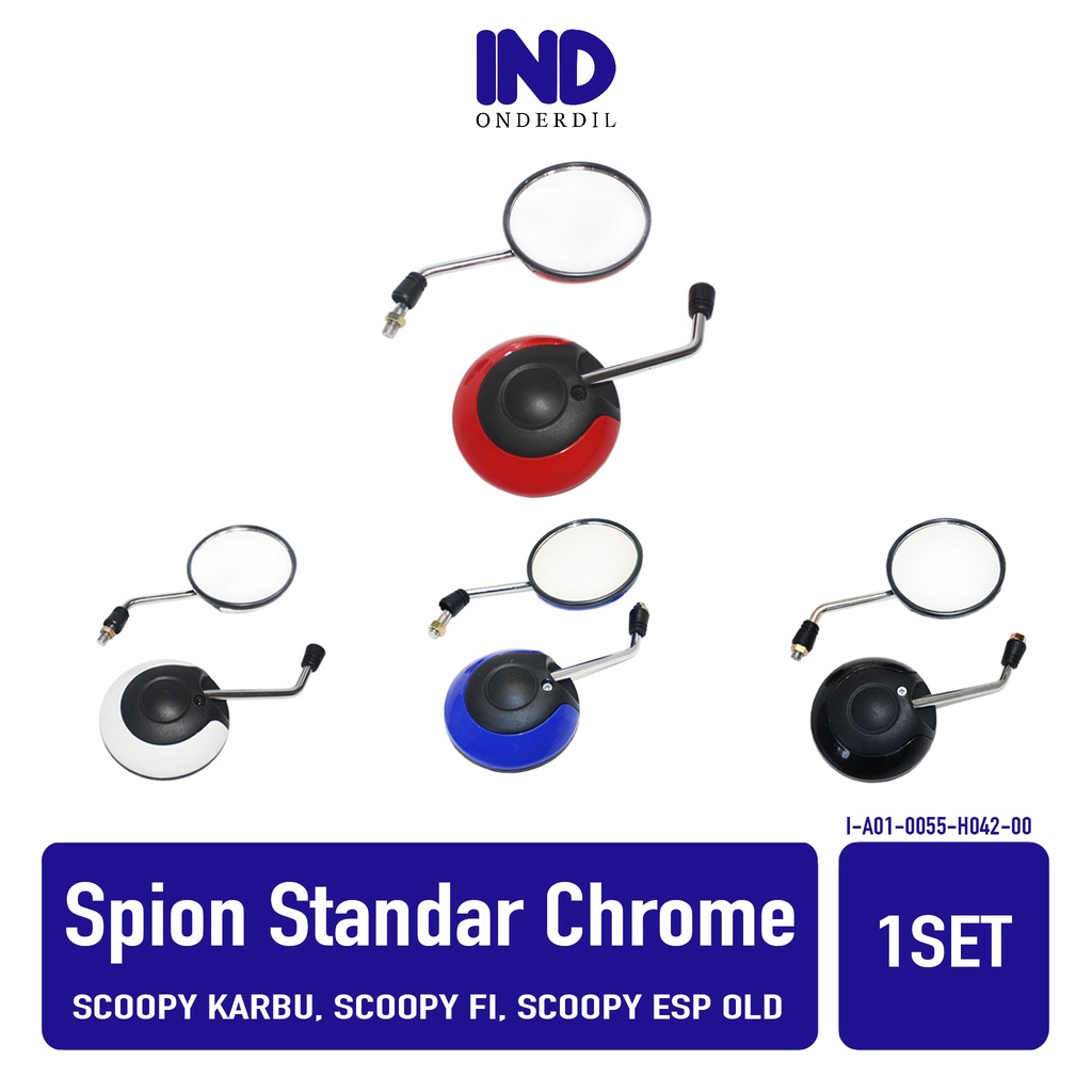 Kaca Spion Standar Model Scoopy Karbu FI eSP Gagang Chrome Merah-Biru-Hitam-Putih Bisa Untuk Motor Honda Kanan Kiri Drat Kanan Beat Grand Spacy Supra dll