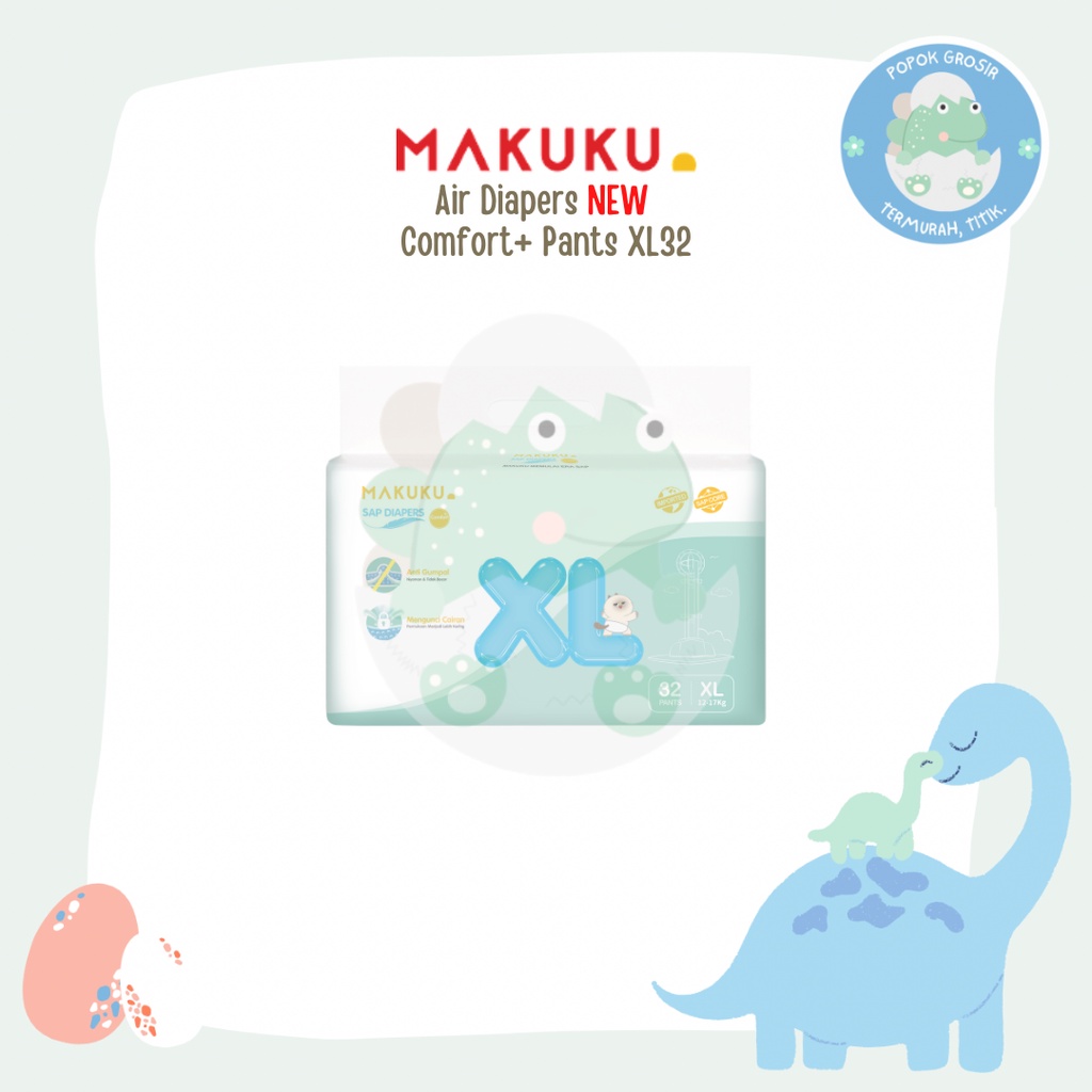 MAKUKU SAP Diapers Comfort+ New Generation Pants XL32 Xtra Kering SAP Tipis