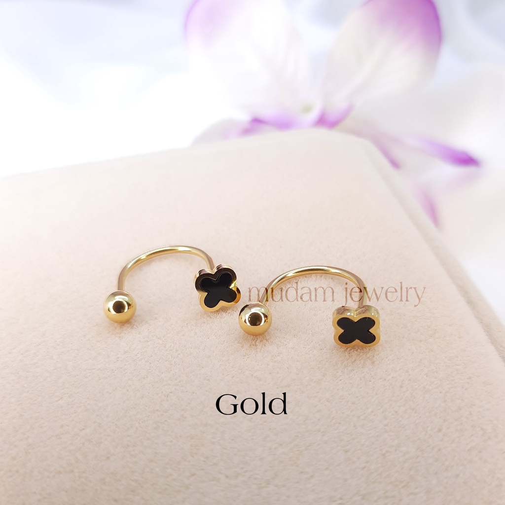 Anting Tusuk Putar Model Bunga Semanggi Warna Rose Gold, Gold dan Silver