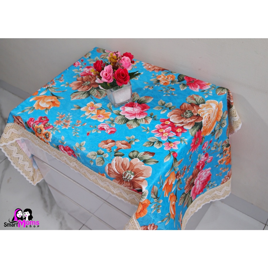 Taplak Meja Tamu Hias Persegi Panjang / Taplak Meja Bunga Biru / Taplak Meja Kaca Ruang Tamu / Tapla