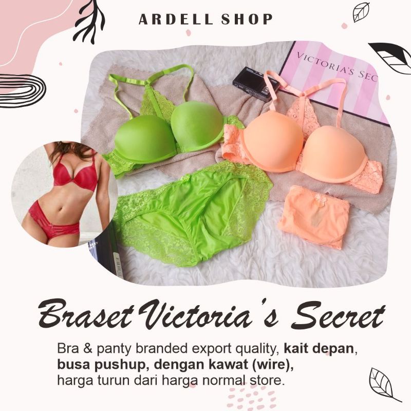 Bra Set Victoria Secret Original Kait Depan Lace Racerback Push Up Wire Cup Nyaman + Panty Elegan 32