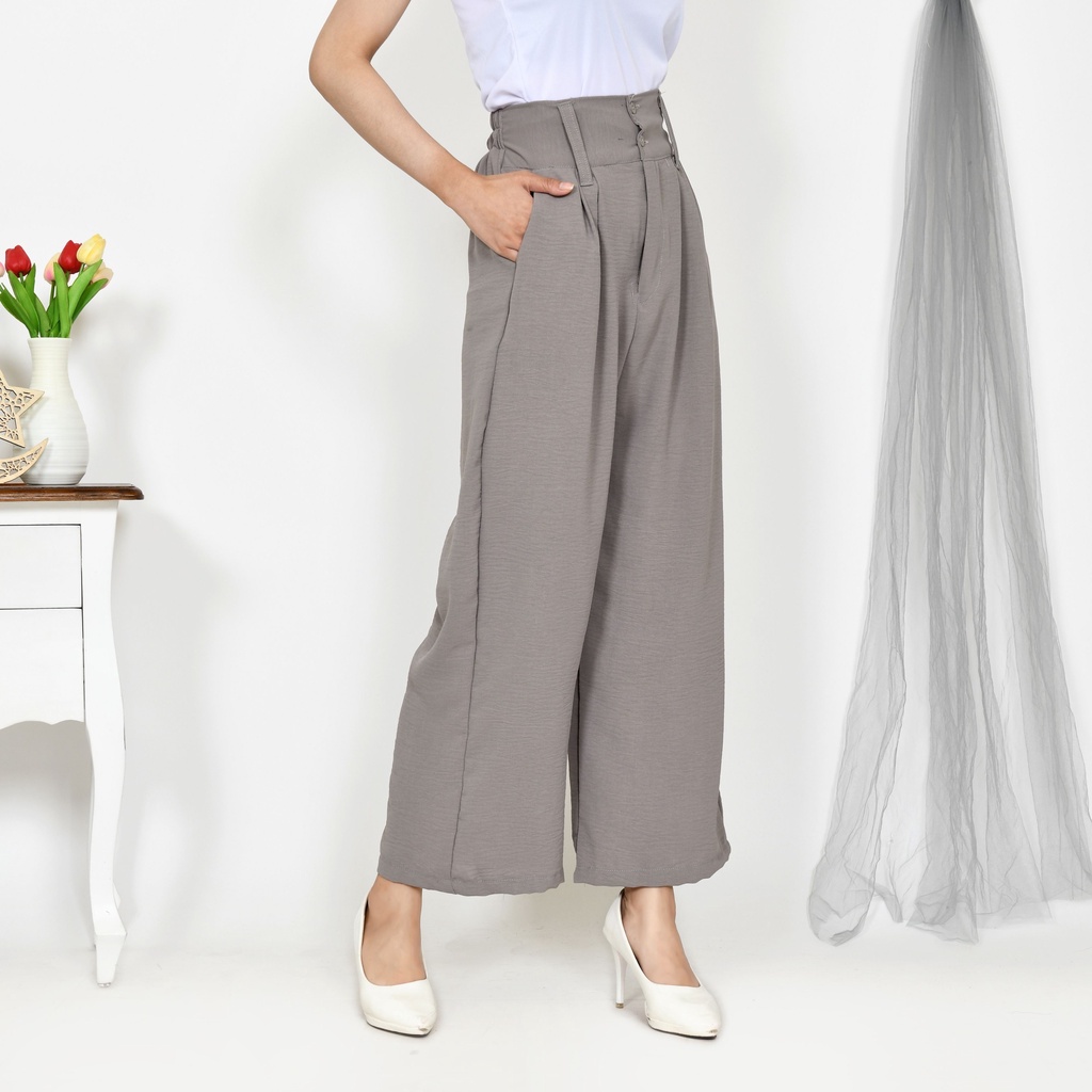 Celana Kulot Wanita Highwaist Premium Cringkle Kancing  Dua Termurah Kekinian