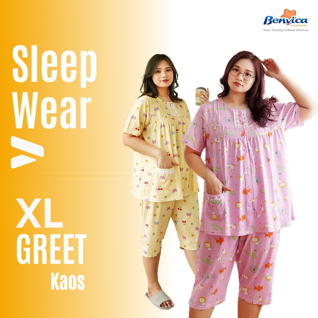 BAJU TIDUR SETELAN JUMBO XL CELANA 3/4 KAOS GREET BANYAK MOTIF