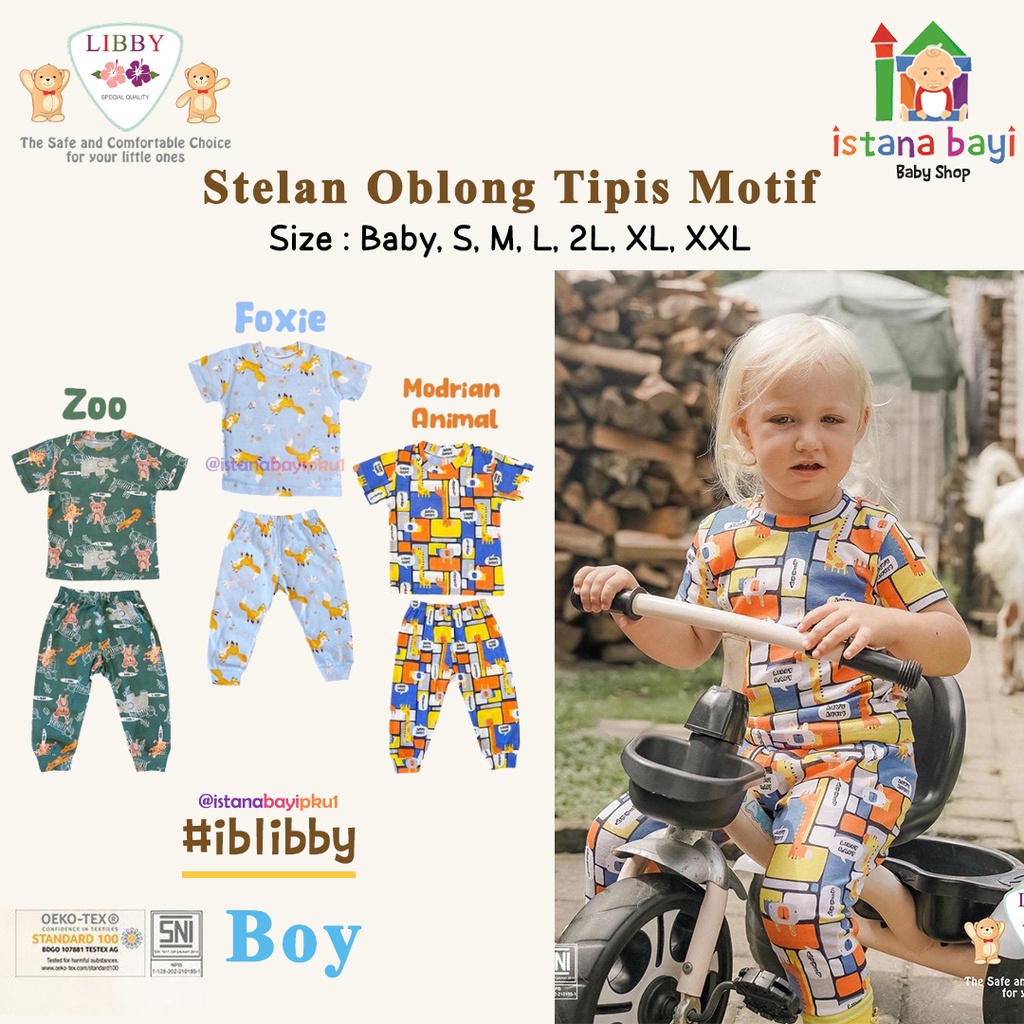 Libby Baby Setelan Oblong Cotton Rib Tipis Pendek Celana Panjang Boy &amp; Girl - Libby Series Motif HAPPY FARM - LIBBY BAJU ANAK MURAH