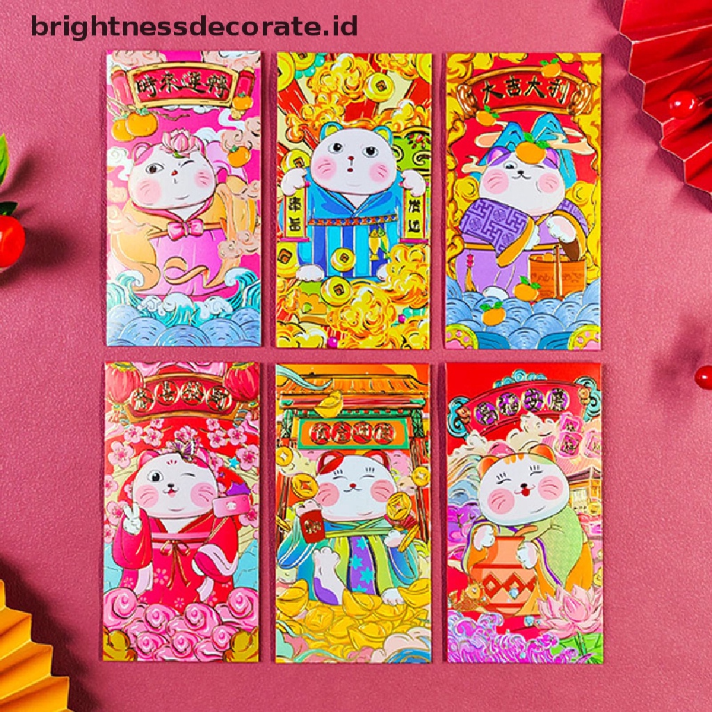 [Birth] 6pcs 2023tamplop Merah Kucing Beruntung Vietnam Hadiah Kartun Hongbao Perlengkapan [ID]